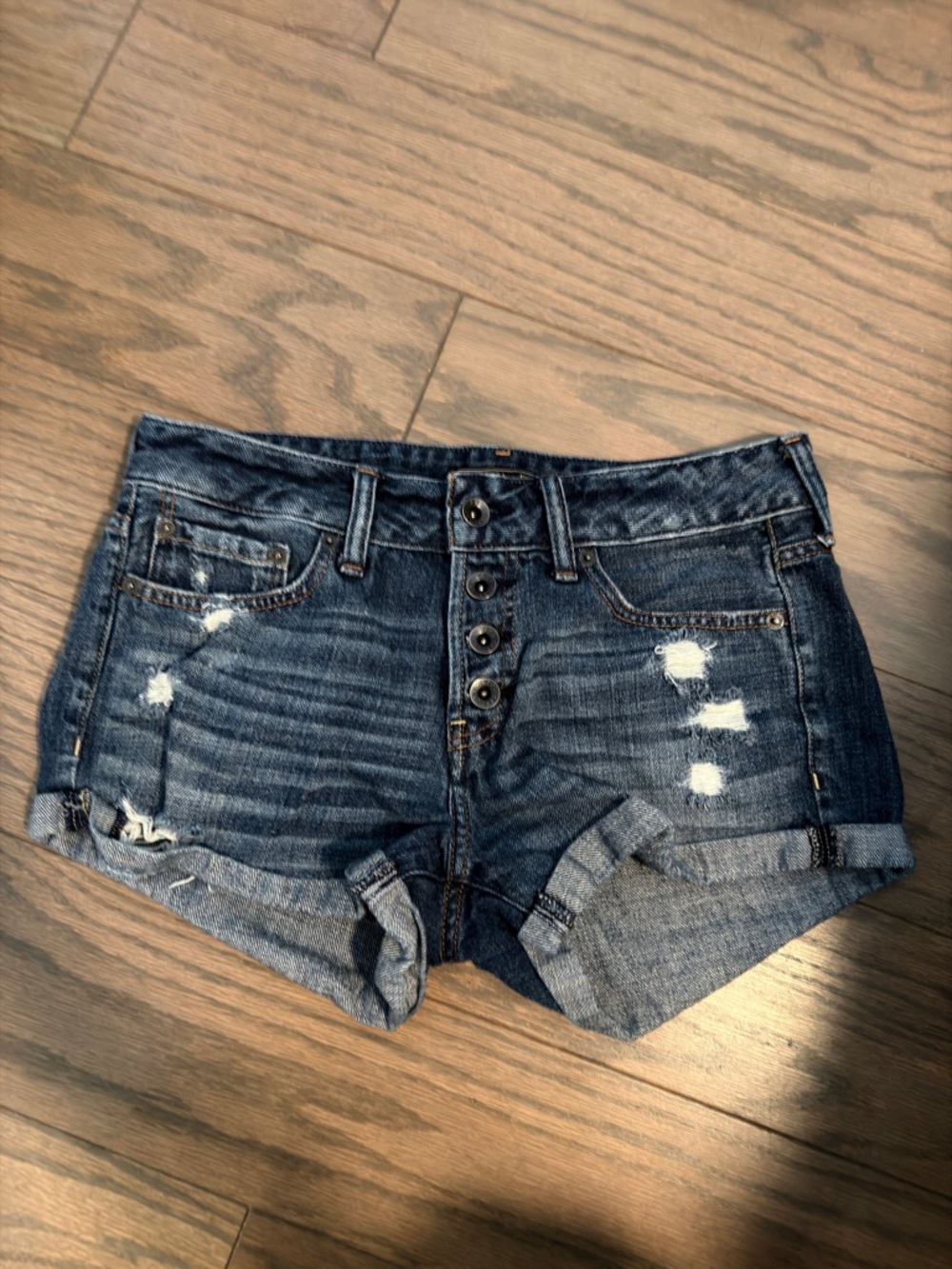 Abercrombie & Fitch Distressed Dark Blue Denim Shorts
